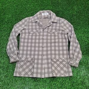 Vintage 70s MOD Blazer Plaid Jacket Womens M/L 21x28 Brown